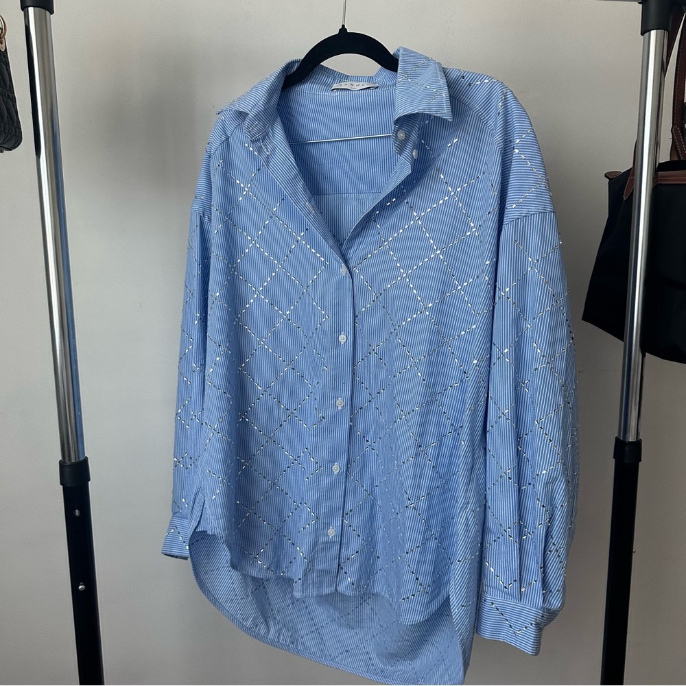 SANDRO janeiro oversized shirt with rhinestones - Picture 4 of 6